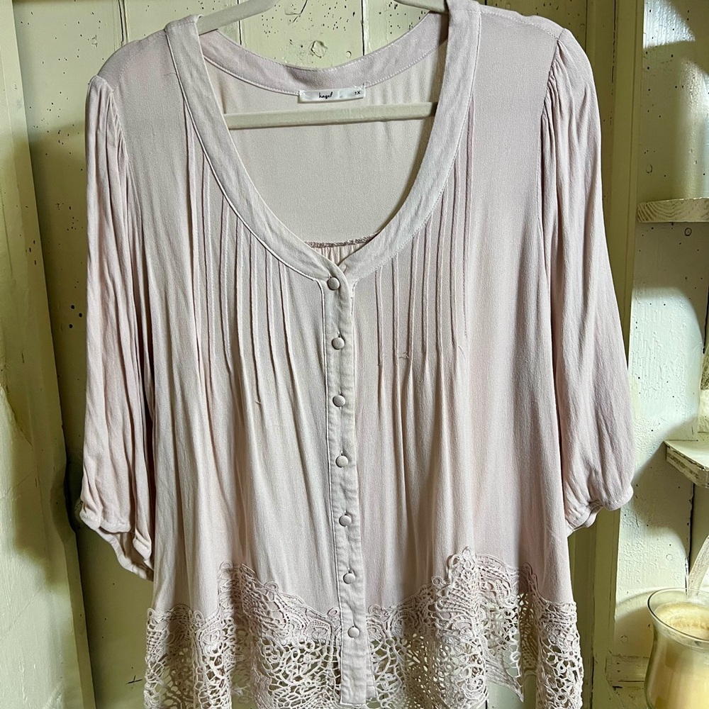 Hazel Pink Pleated Blouse with Embellished Hem